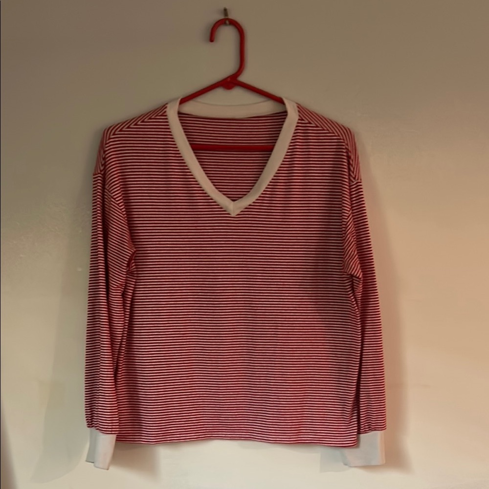 Red and White Striped Women's Pajama Top and bottom